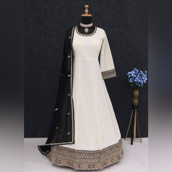 House of India Embroidered Georgette Salwar Kameez gown frock reception XL - Picture 6 of 16